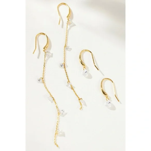 ANTHROPOLOGIE Crystal Pave Set Of Two Drop Earrings - Picture 1 of 3